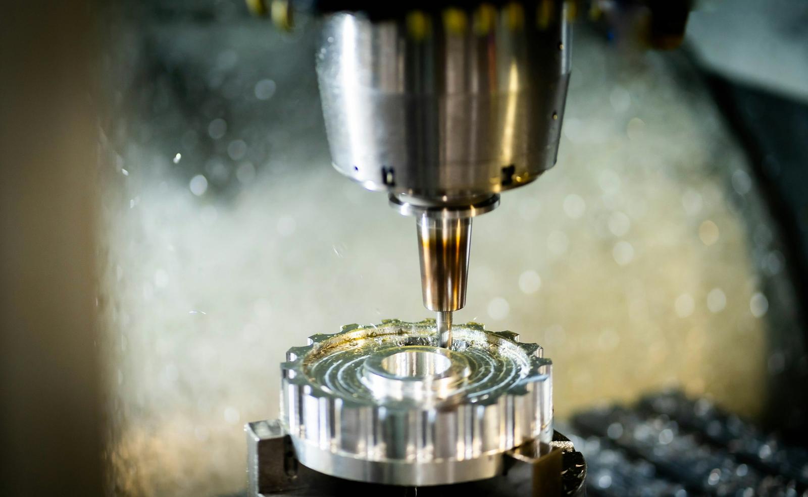 CNC spindle machining an aluminum part